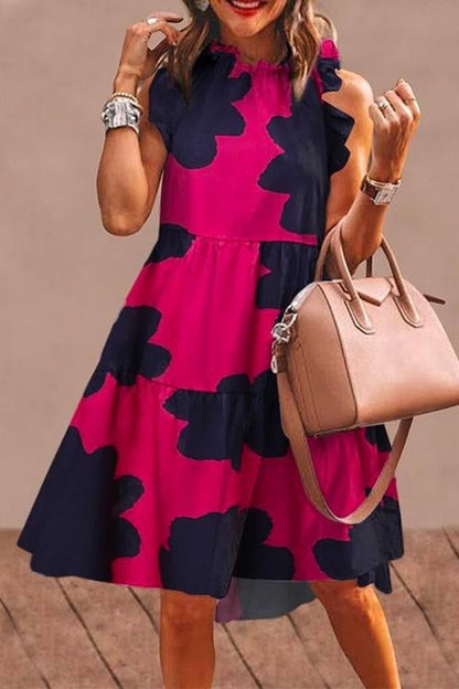 Sleeveless Printed Ruffle Midi Dress