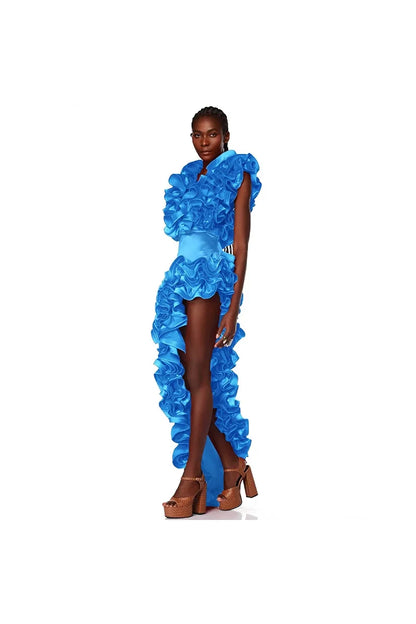 Lace V-Neck Blue Swimsuit