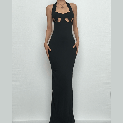 Halter hollow out backless high slit cut out maxi dress-final-sale