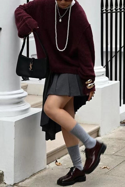 Casual Solid Crewneck Pullover Sweater