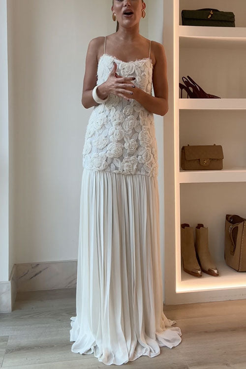 Spaghetti Strap Floral Applique Patchwork Maxi Dress