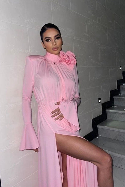 Luxury Vintage Cut-Out Deep V Halter 3D Floral Maxi Dress