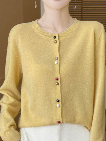 Mya Loose Crew Neck Solid Color Knitted Cardigan-Pink