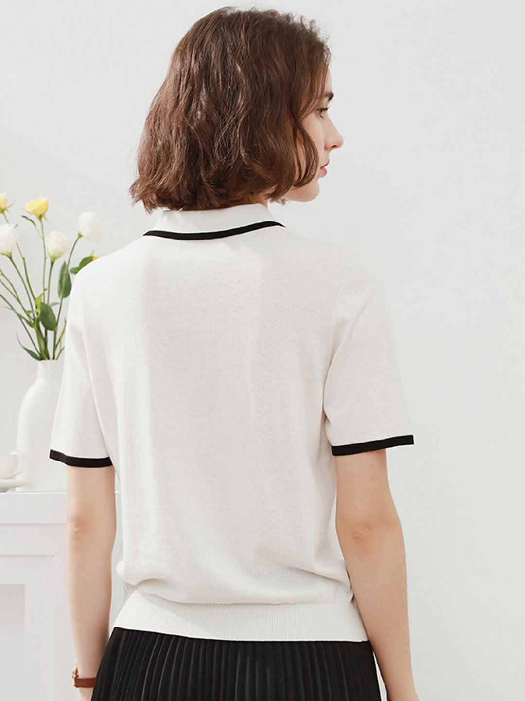 Ava Classic Contrast Lapel Knitted Top