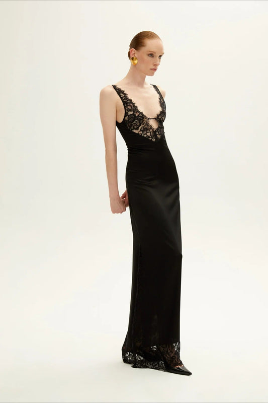 Elegant Deep V Lace Patchwork Lace Dress