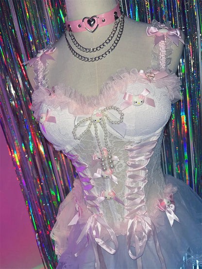 Y2K White Lace  Sheer Mini Skirt Dress Lingerie