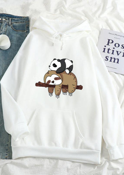 Cozy Sloth & Panda Print Women's Casual Pullover Hoodie