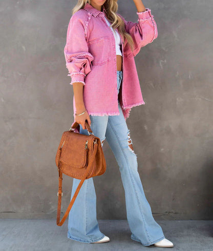 Raw Edge Patchwork Pocket Denim Jacket