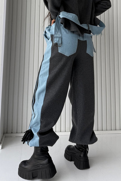 Workwear Stripe Panel Casual Straight Leg Pants