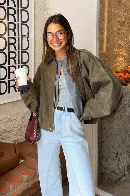 Batwing Sleeve Bomber Jacket