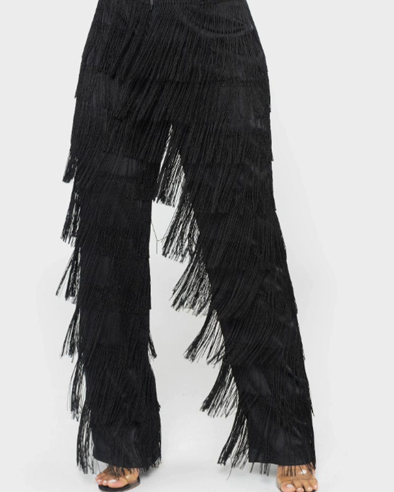 Sexy Slim Fitted Fringe Straight Leg Trousers (Pre-Sale)