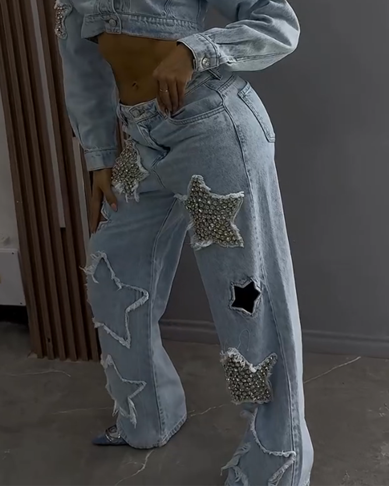 Embellished Wide-Leg Jeans (Pre-Sale)