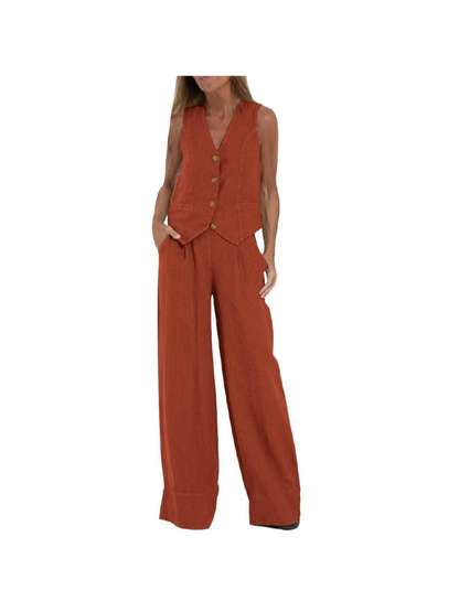 Waist Coat Vest & Wide Leg Pants Coord Set