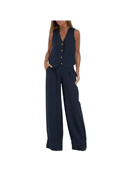 Waist Coat Vest & Wide Leg Pants Coord Set