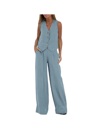 Waist Coat Vest & Wide Leg Pants Coord Set