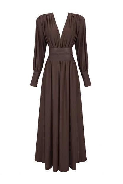 Dickey Brown Corseted Maxi Dress