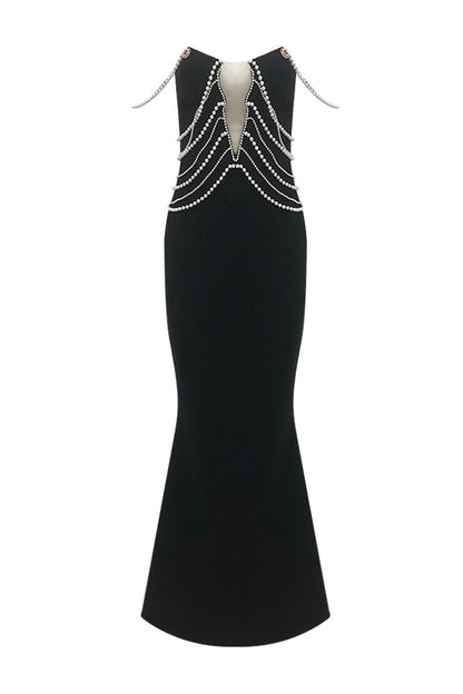 Payne Black Pearls Off Shoulder Dress
