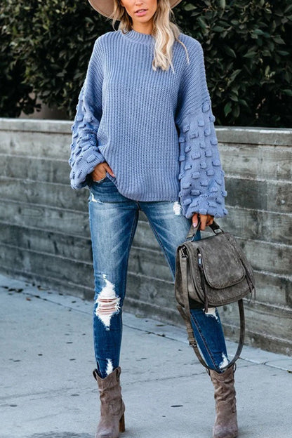 Fashion Street Solid Patchwork O Neck Sweaters(3 Colors)