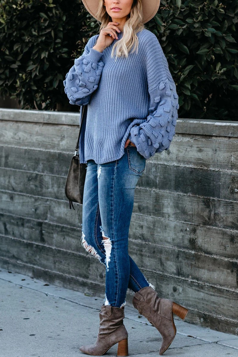 Fashion Street Solid Patchwork O Neck Sweaters(3 Colors)