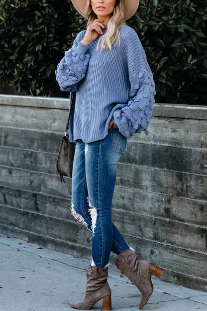 Fashion Street Solid Patchwork O Neck Sweaters(3 Colors)