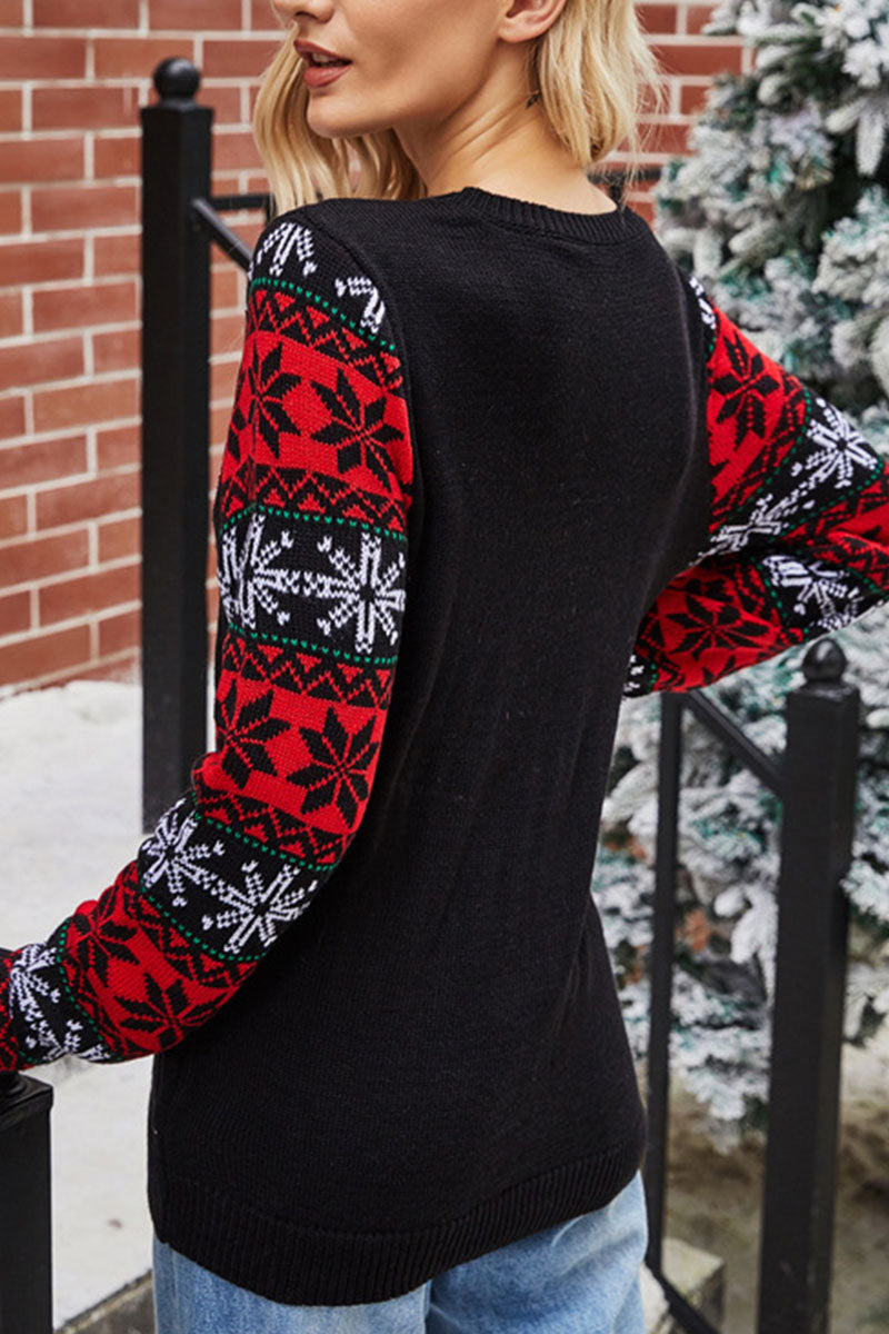 Fashion British Style Santa Claus Split Joint Letter O Neck Tops