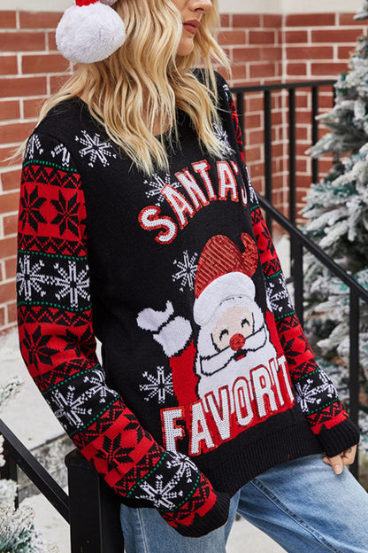 Fashion British Style Santa Claus Split Joint Letter O Neck Tops