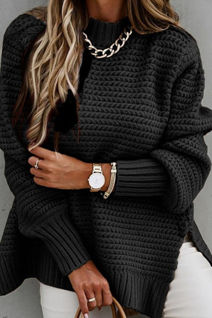 Fashion Street Solid Slit O Neck Sweaters(3 Colors)