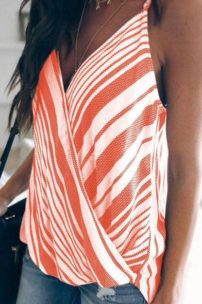 Fashion Sexy Striped Print Spaghetti Strap Mid Waist Tops(5 Colors)