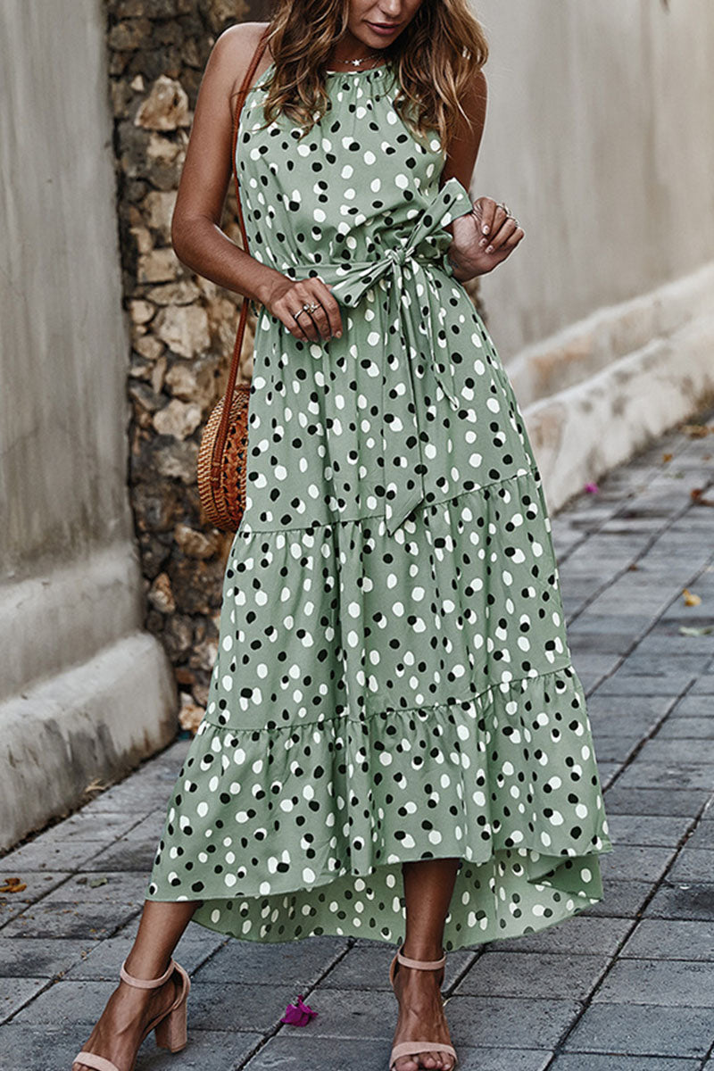 Fashion Street Dot O Neck Printed Dress Dresses(5 Colors)