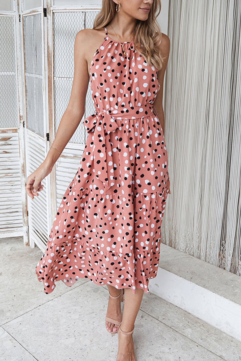 Fashion Street Dot O Neck Printed Dress Dresses(5 Colors)