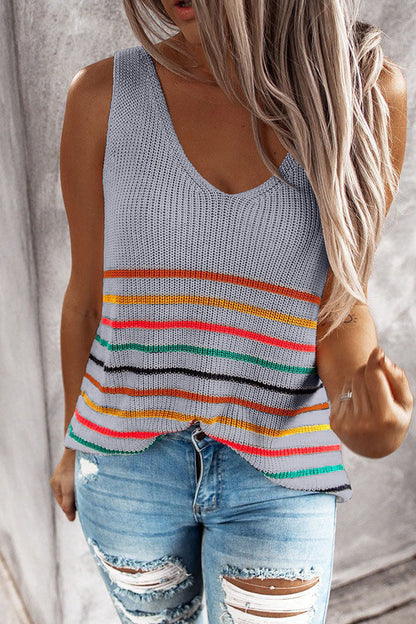 Fashion Casual Striped Patchwork V Neck Tops(4 colors)