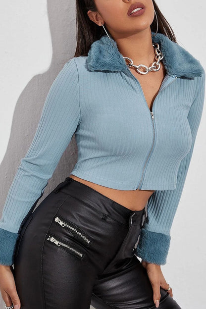 Fashion Solid Patchwork Turndown Collar Tops