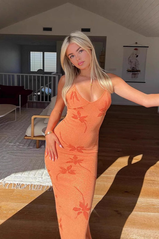 Sexy Knit Low Cut Printed Bodycon Dress