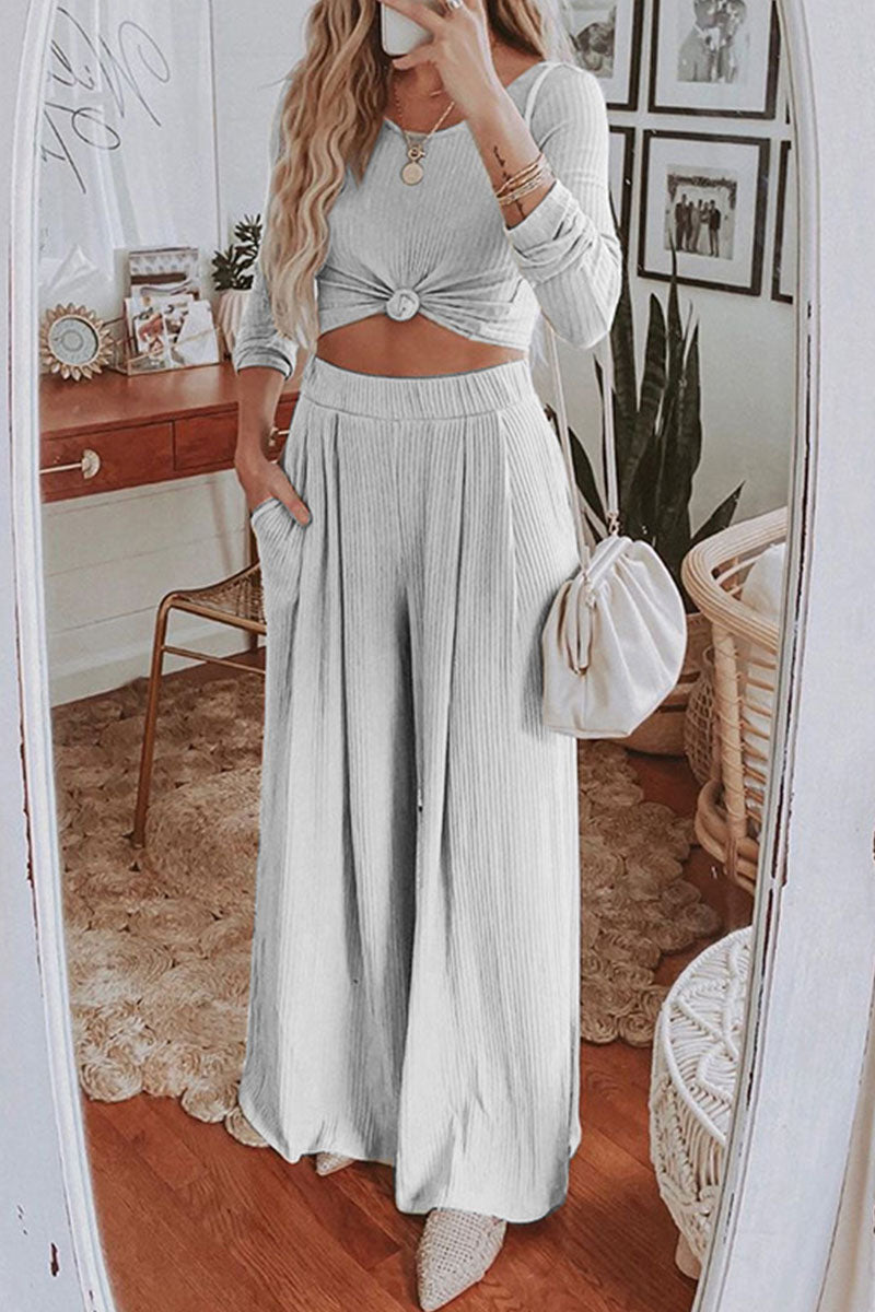 Fashion Elegant Solid Patchwork O Neck Long Sleeve Two Pieces