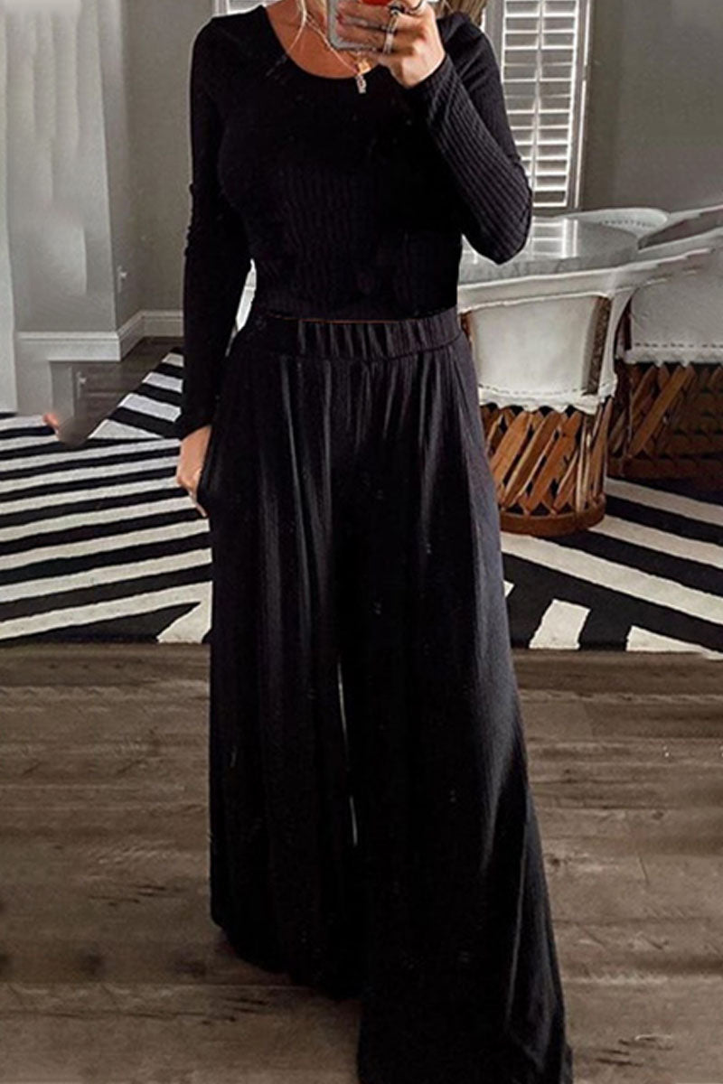 Fashion Elegant Solid Patchwork O Neck Long Sleeve Two Pieces