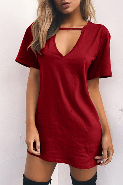 Fashion Casual Solid Patchwork V Neck A Line Dresses(11 Colors)
