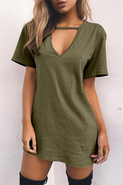 Fashion Casual Solid Patchwork V Neck A Line Dresses(11 Colors)