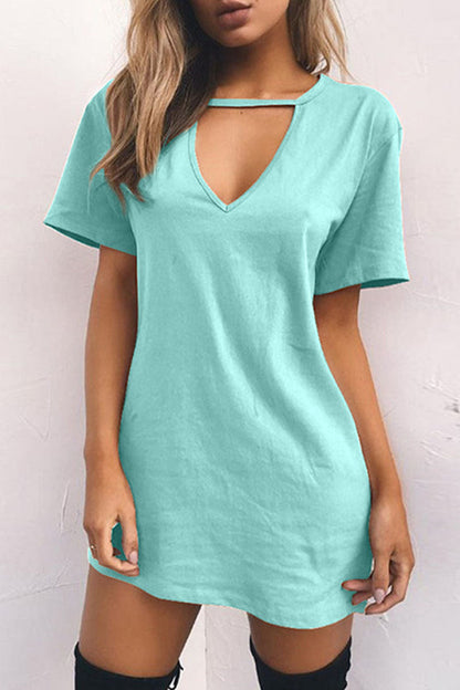 Fashion Casual Solid Patchwork V Neck A Line Dresses(11 Colors)