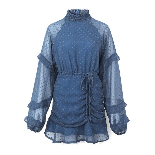 Fashion Street Dot Flounce O Neck Long Sleeve Two Pieces(4 colors)