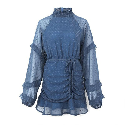 Fashion Street Dot Flounce O Neck Long Sleeve Two Pieces(4 colors)