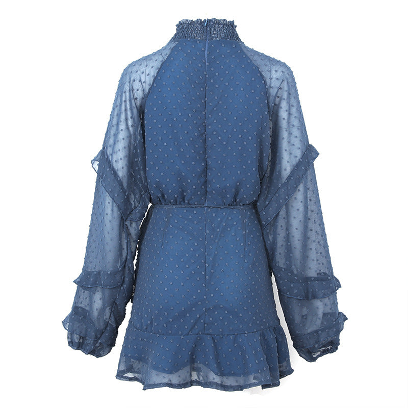 Fashion Street Dot Flounce O Neck Long Sleeve Two Pieces(4 colors)