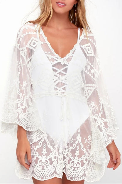 Fashion Vacation Solid See-through Swimwears Cover Up