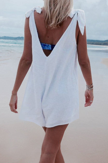 Fashion Casual Solid Frenulum V Neck Loose Rompers