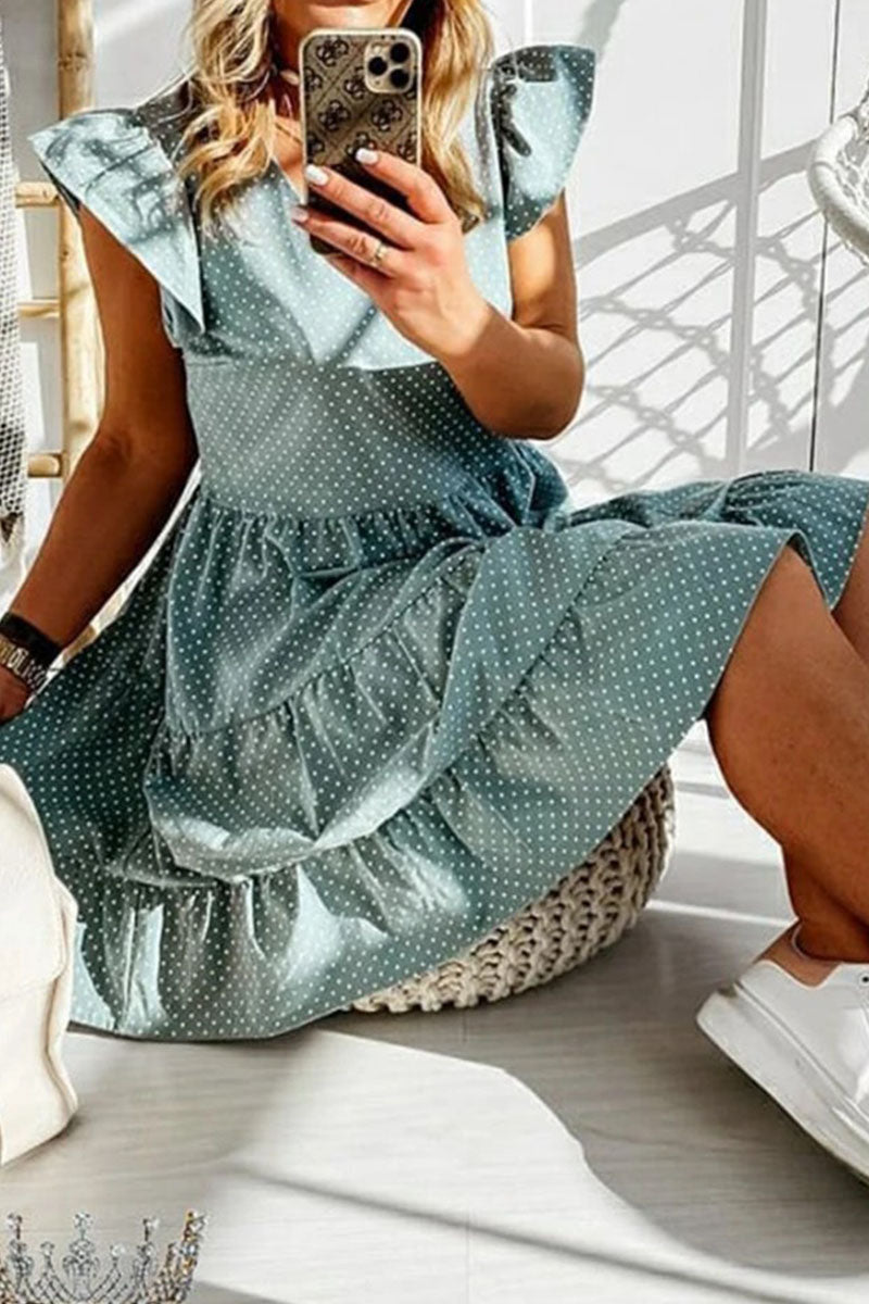 Fashion Street Dot Patchwork V Neck Princess Dresses(3 Colors)