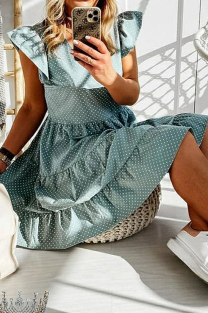 Fashion Street Dot Patchwork V Neck Princess Dresses(3 Colors)