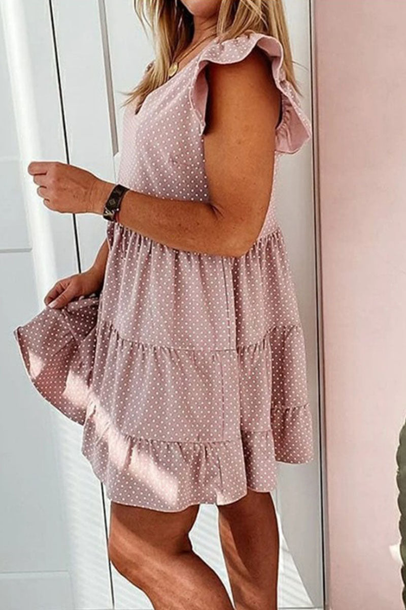 Fashion Street Dot Patchwork V Neck Princess Dresses(3 Colors)