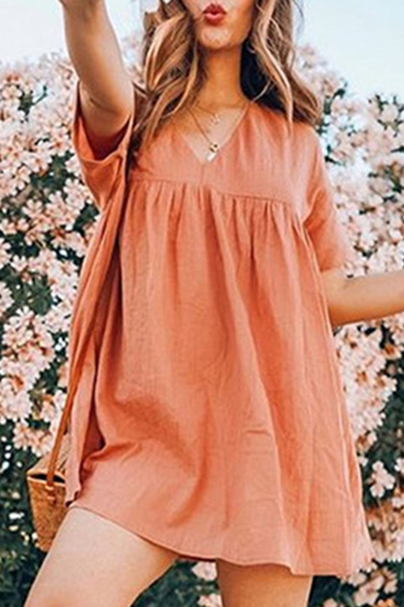 Fashion Casual Solid Split Joint V Neck Princess Dresses