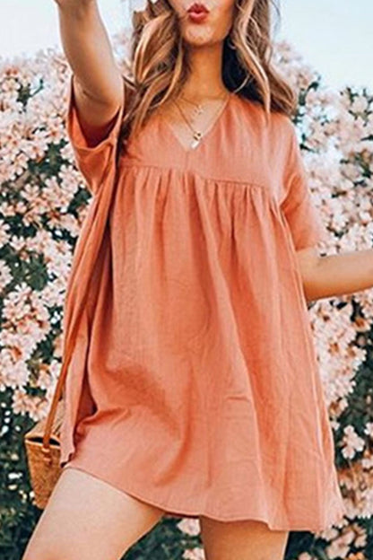 Fashion Casual Solid Split Joint V Neck Princess Dresses