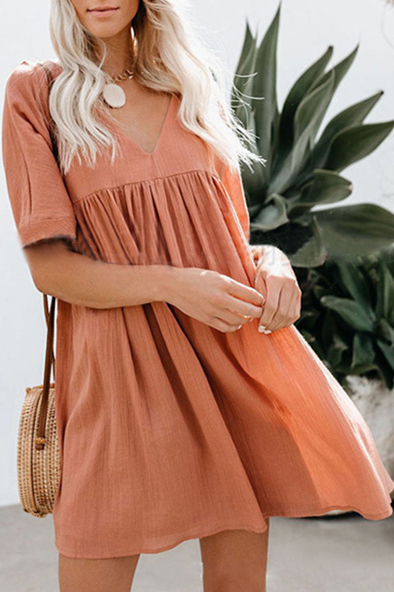 Fashion Casual Solid Split Joint V Neck Princess Dresses