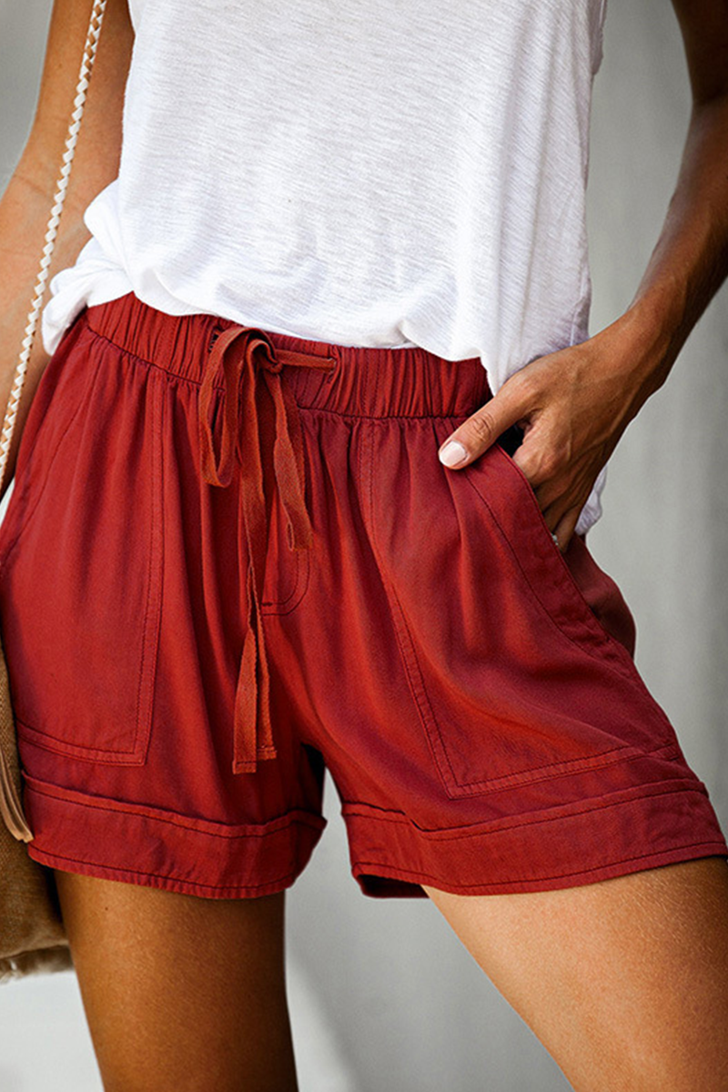 Street Solid Draw String Straight High Waist Straight Solid Color Bottoms(11 Colors)